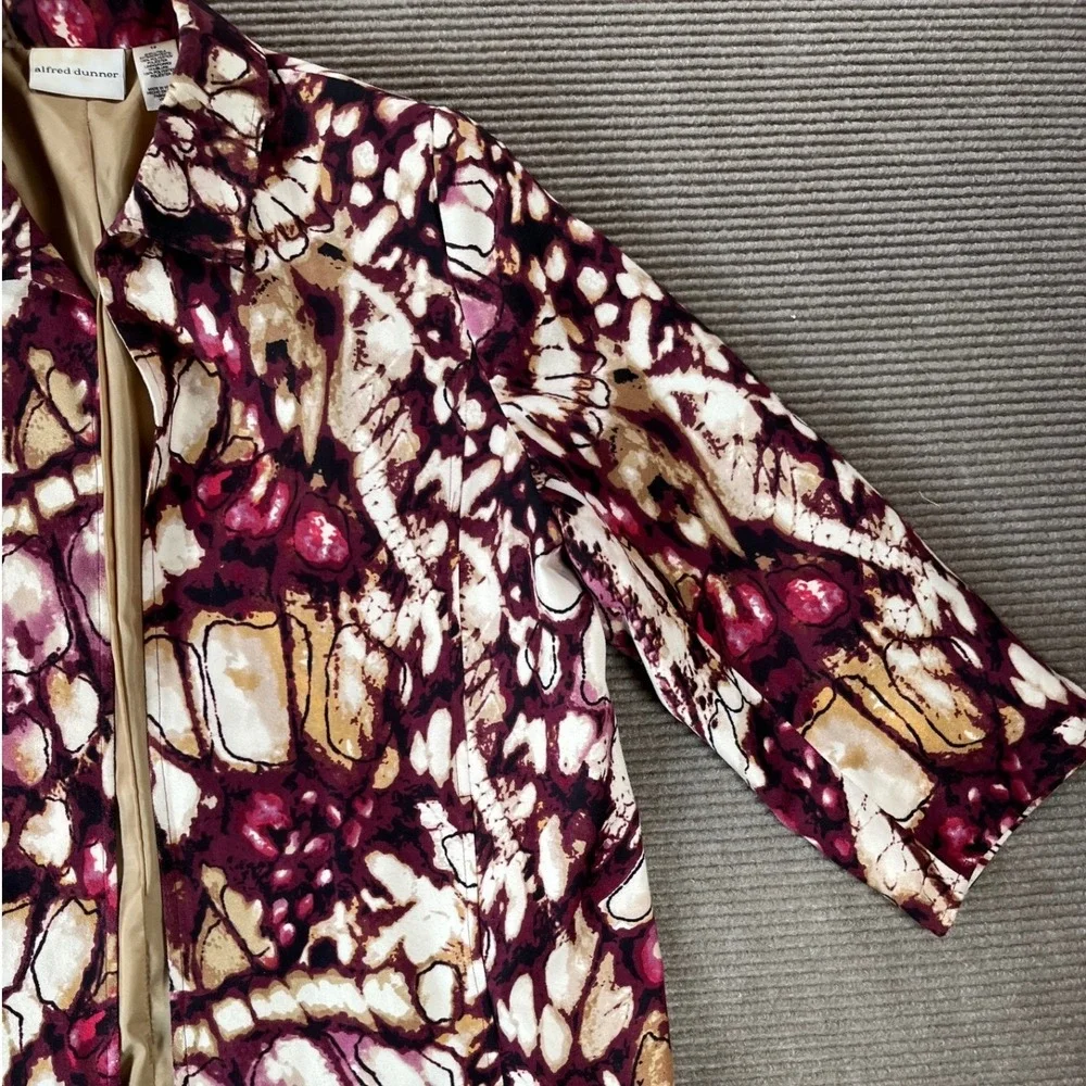 Alfred Dunner‎ Womens Size 12 Abstract Watercolor Open Front 3/4 Sleeve Jacket